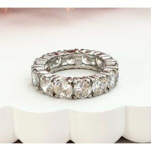 Chunky 360 degree Multi Gemstoned Vintage Sterling Silver Style Ring - sz 5.75